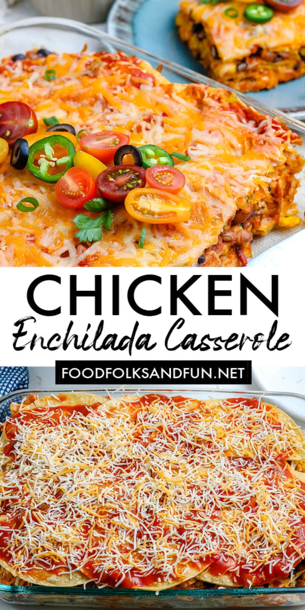 This stacked Chicken Enchilada Casserole recipe is easy to make, and it will be on your table in 50 minutes! It’s some serious comfort food that your entire family will love.  via @foodfolksandfun