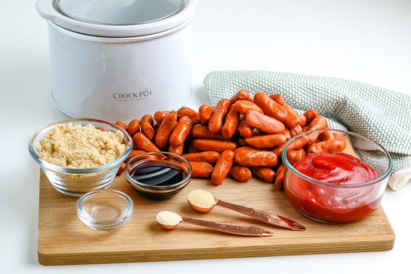 All of the ingredients needed to make this Crockpot little smokies recipe.