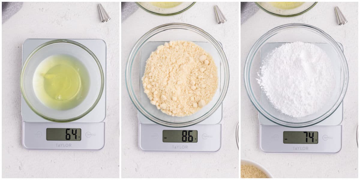 The ingredients weighed on a kitchen scale for accuracy.