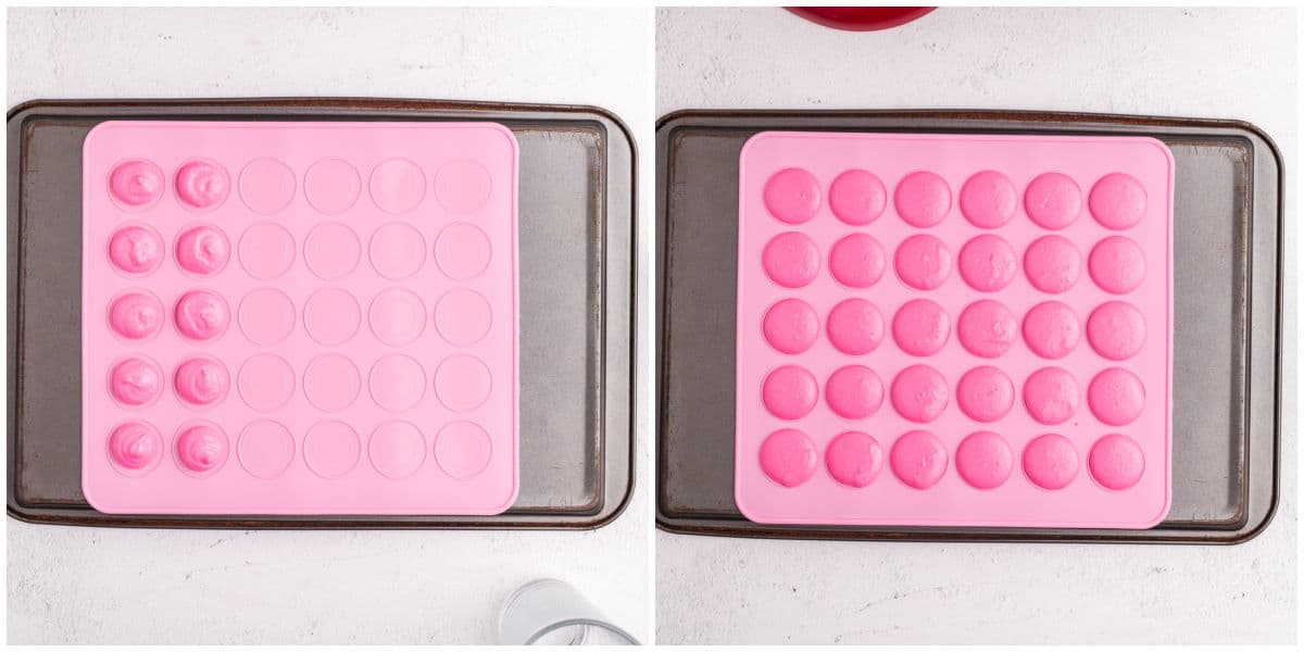 The batter pipped onto prepared baking sheets and then resting.