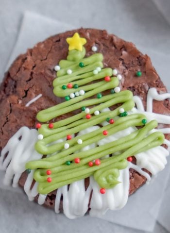 A close up picture of a finished Christmas Tree Brownies.