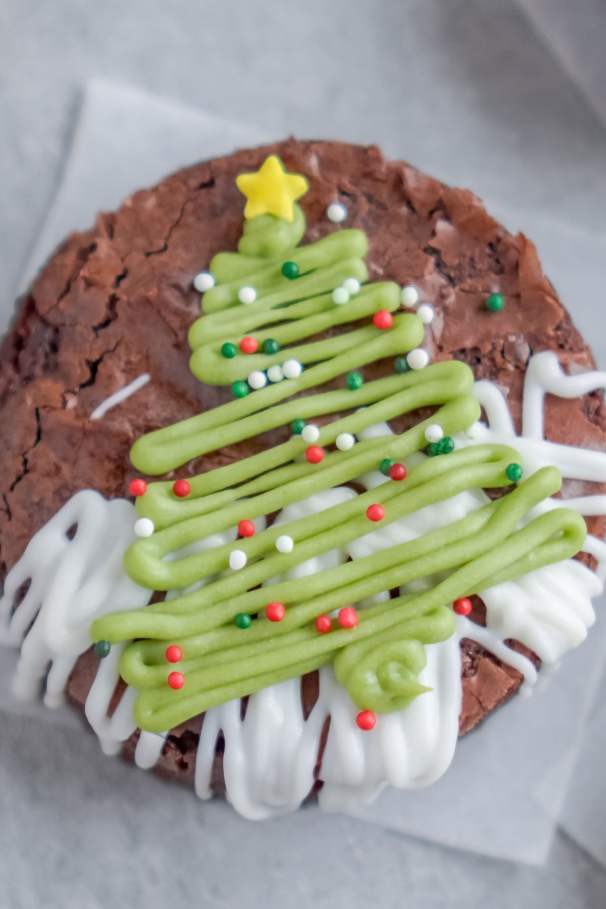 A close up picture of a finished Christmas Tree Brownies.