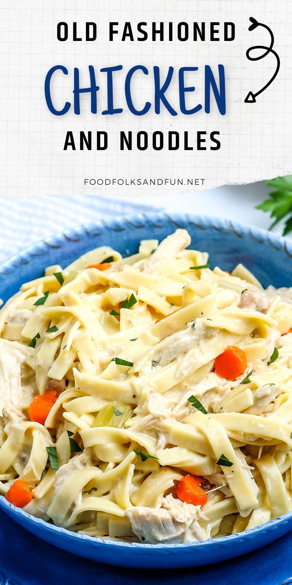 This Old Fashioned Chicken and Noodles recipe is a comfort food classic. It’s chock-full of egg noodles, tender chicken, veggies, and a creamy sauce.  via @foodfolksandfun