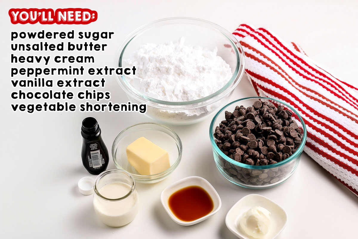 All of the ingredients needed to make Peppermint Patty Candy.