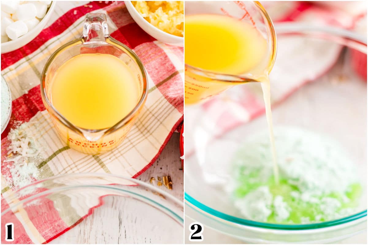 The pineapple juice and pistachio puding mix whisked together.