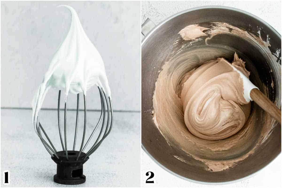 The meringue whipped and cocoa powder added in.