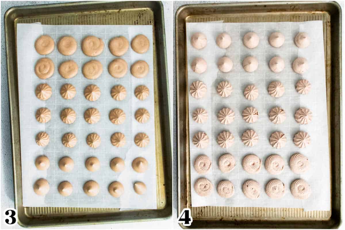The chocolate meringue cookies before and after baking.