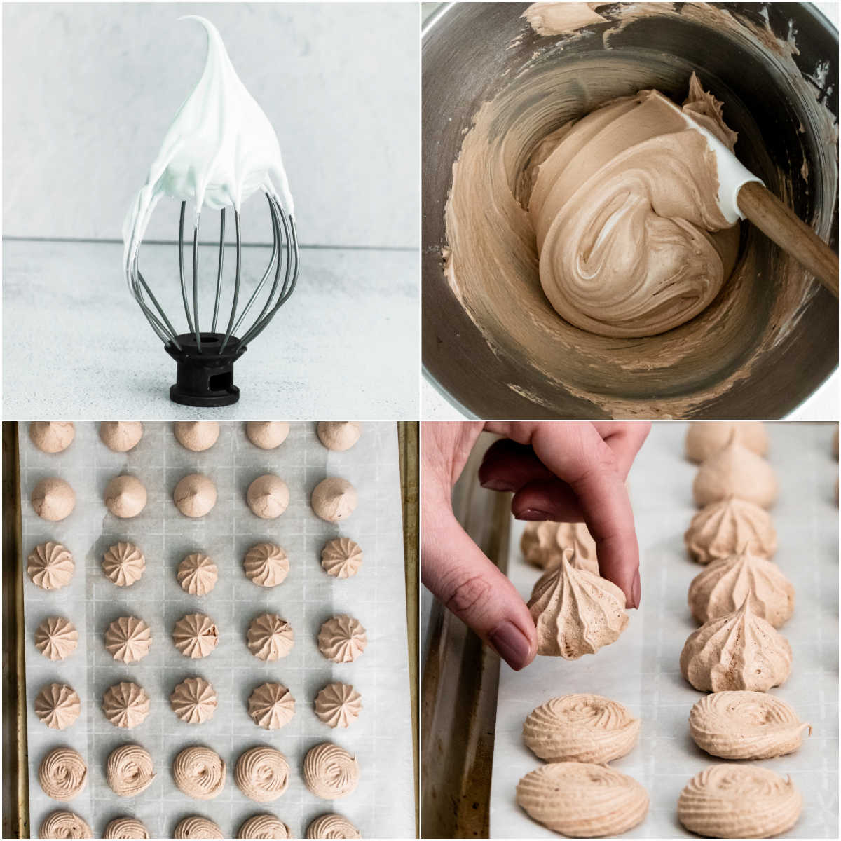 A picture collage of how to make Chocolate Meringues.