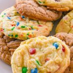 Cake Mix Cookies on a white platter.