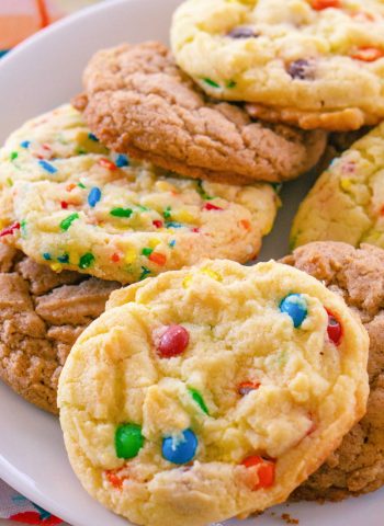 Cake Mix Cookies on a white platter.