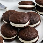 A close up picture of the finished Chocolate Whoopie Pies.