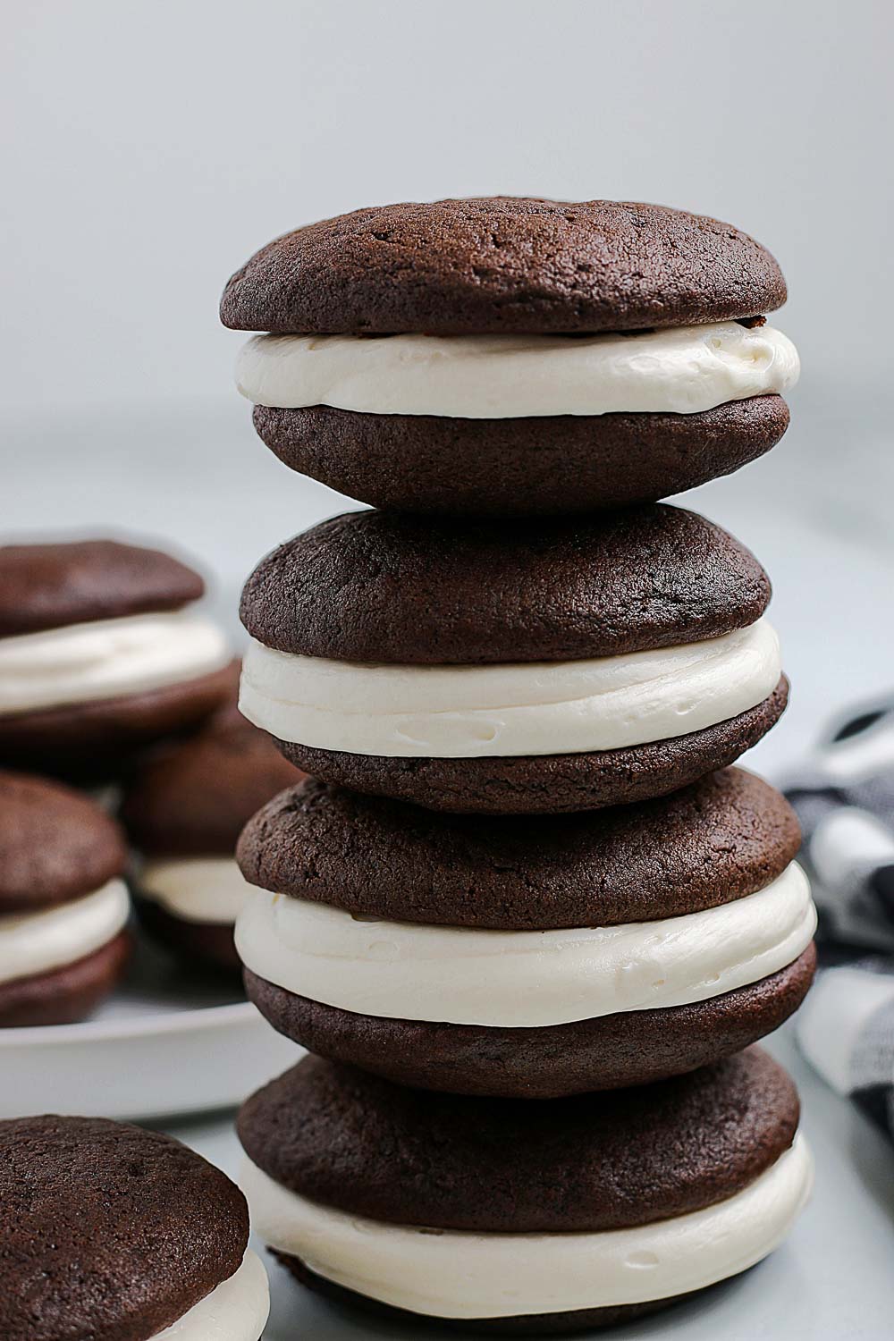 Four Whoopie Pies stacked on top of each other.