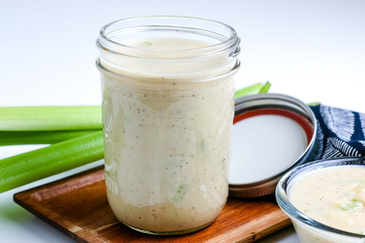 The finished Cream of Celery Soup substitute in a class jar. 