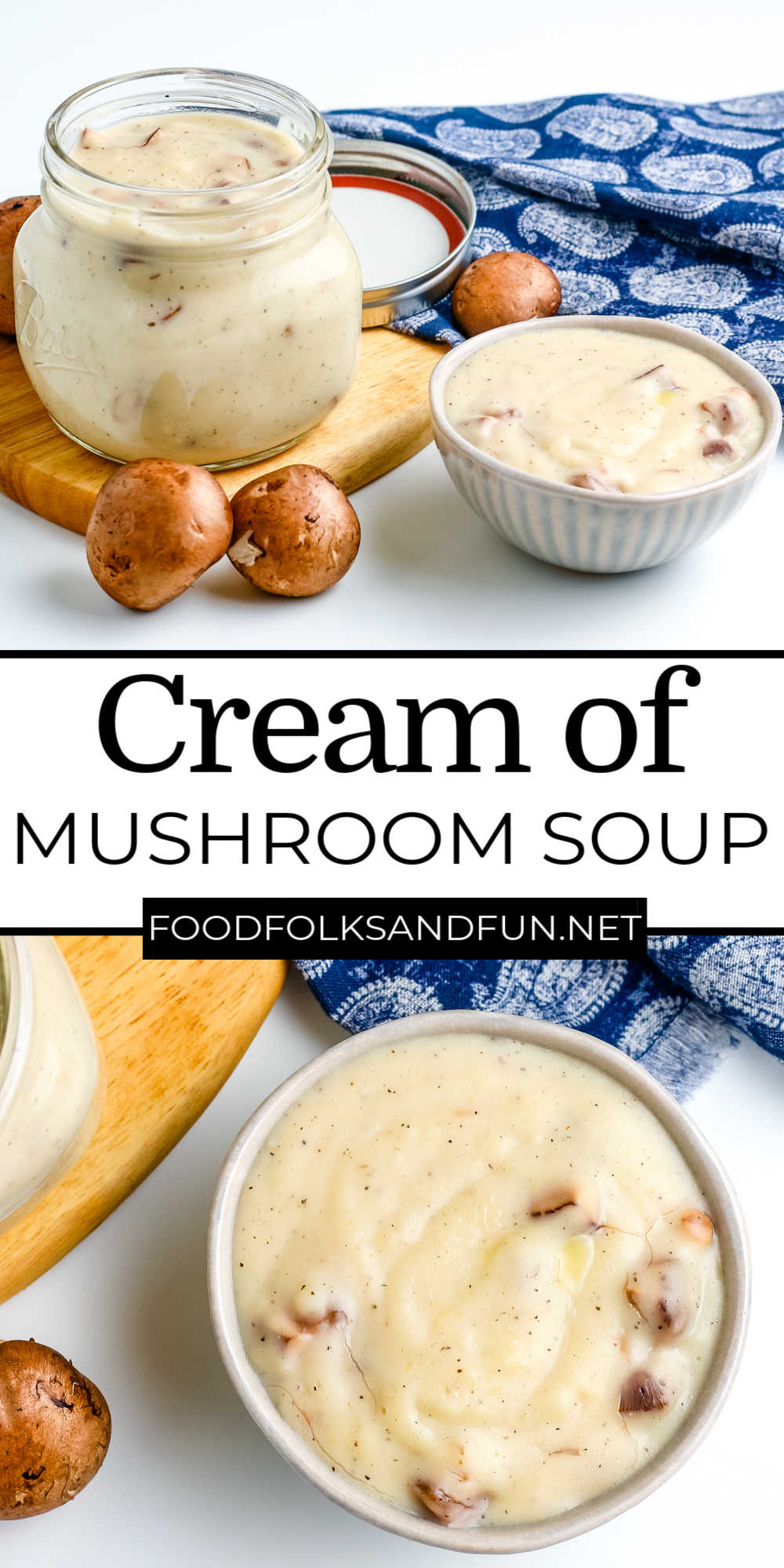 This Cream of Mushroom Soup substitute recipe is a delicious base for casseroles. After you taste this soup, you’ll never buy the condensed canned soup ever again! via @foodfolksandfun