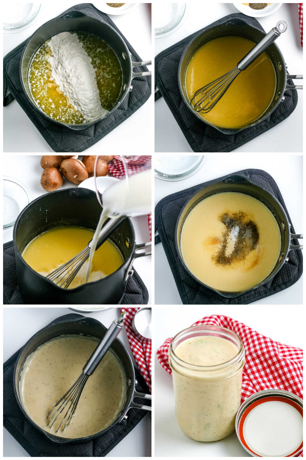 A picture collage of how to make this Homemade Cream of Chicken Soup recipe.