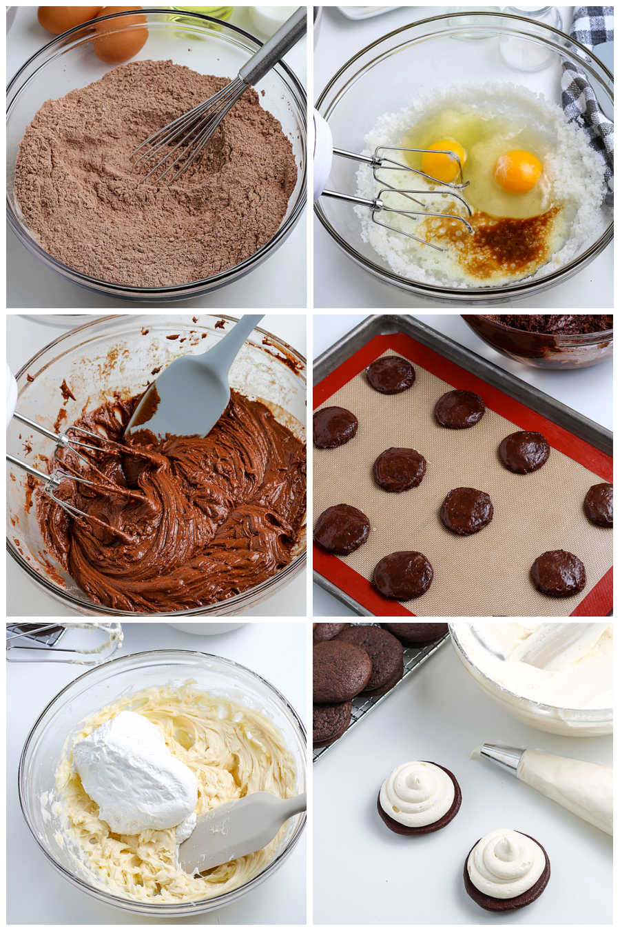 A picture collage of how to make Whoopie Pies.