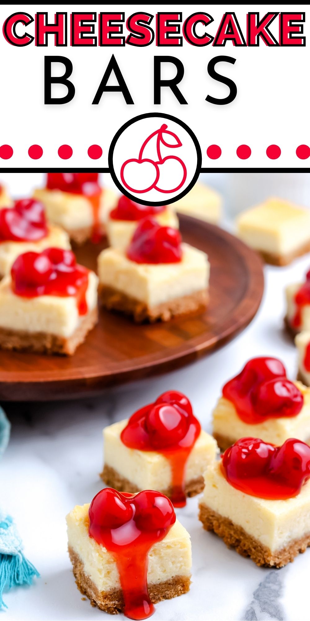 These Cheesecake Bars are so much easier to make than classic cheesecake. They’re creamy and dense and topped with cherry pie filling.  via @foodfolksandfun