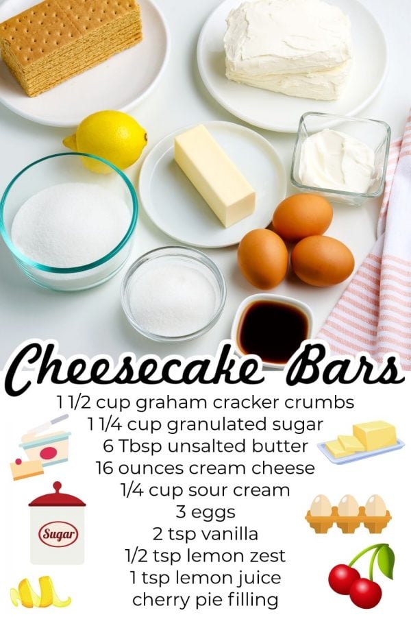 All of the ingredients needed to make this Cheesecake Bars recipe.