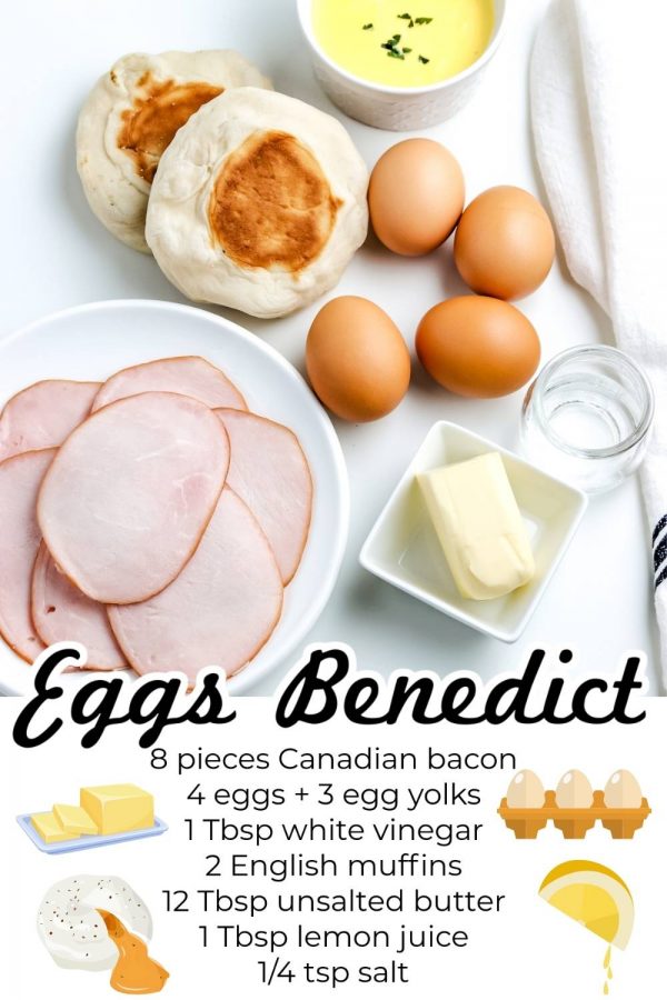All of the ingredients needed to make this Eggs Benedict recipe.