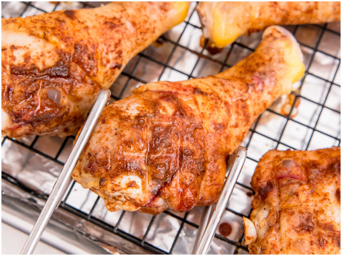 The baked drumsticks before the barbecue sauce brushed on them.