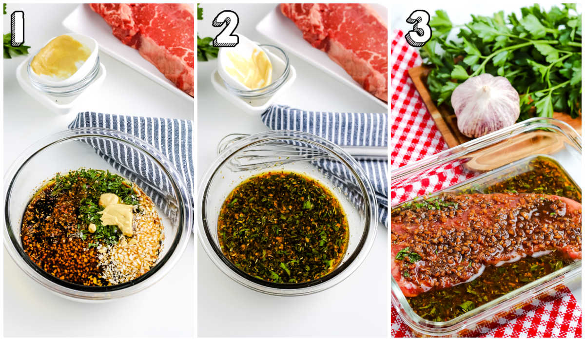 Step-by-step pictures of how to make steak marinade for grilling.