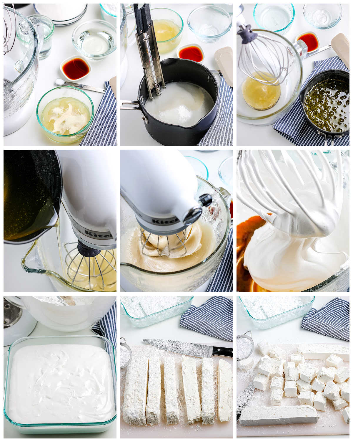 A picture collage showing how to make this homemade marshmallow recipe.