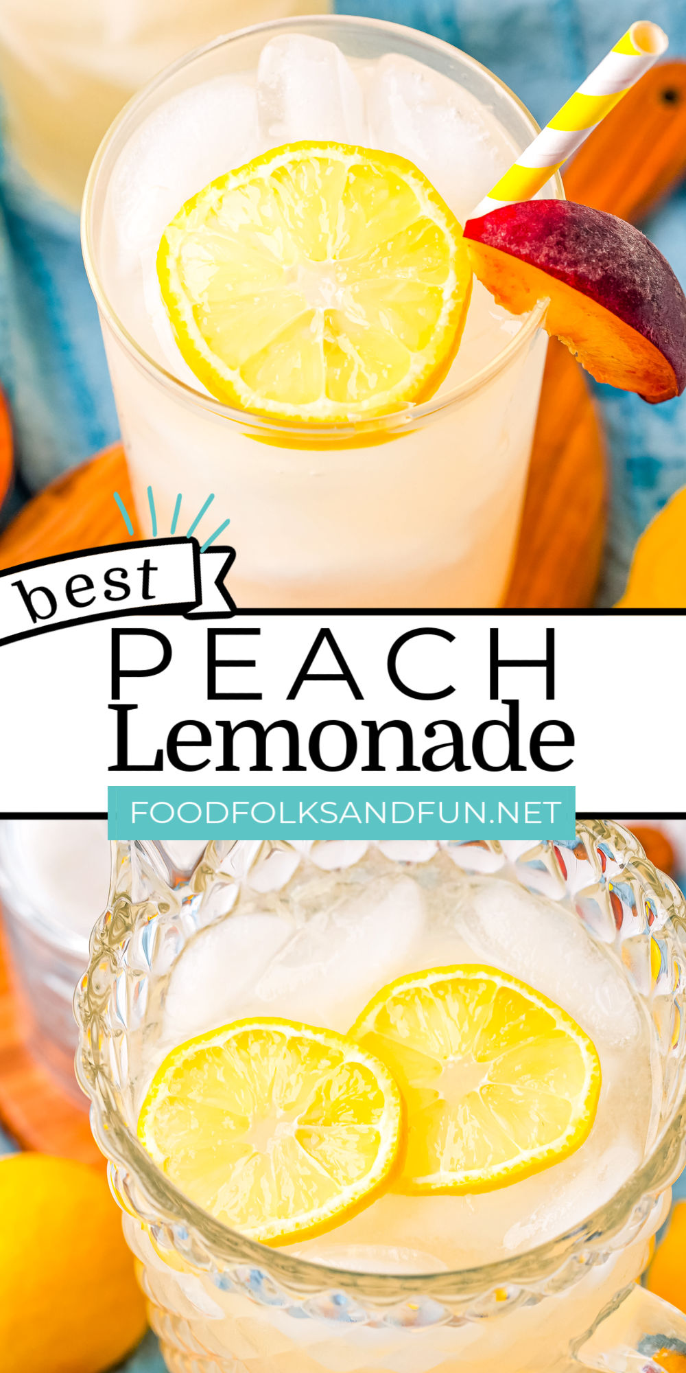 This Fresh Peach Lemonade recipe is a cool and refreshing way to use in-season peaches. This is an easy recipe to enjoy during peach season or any time of the year when you use frozen peaches!  via @foodfolksandfun