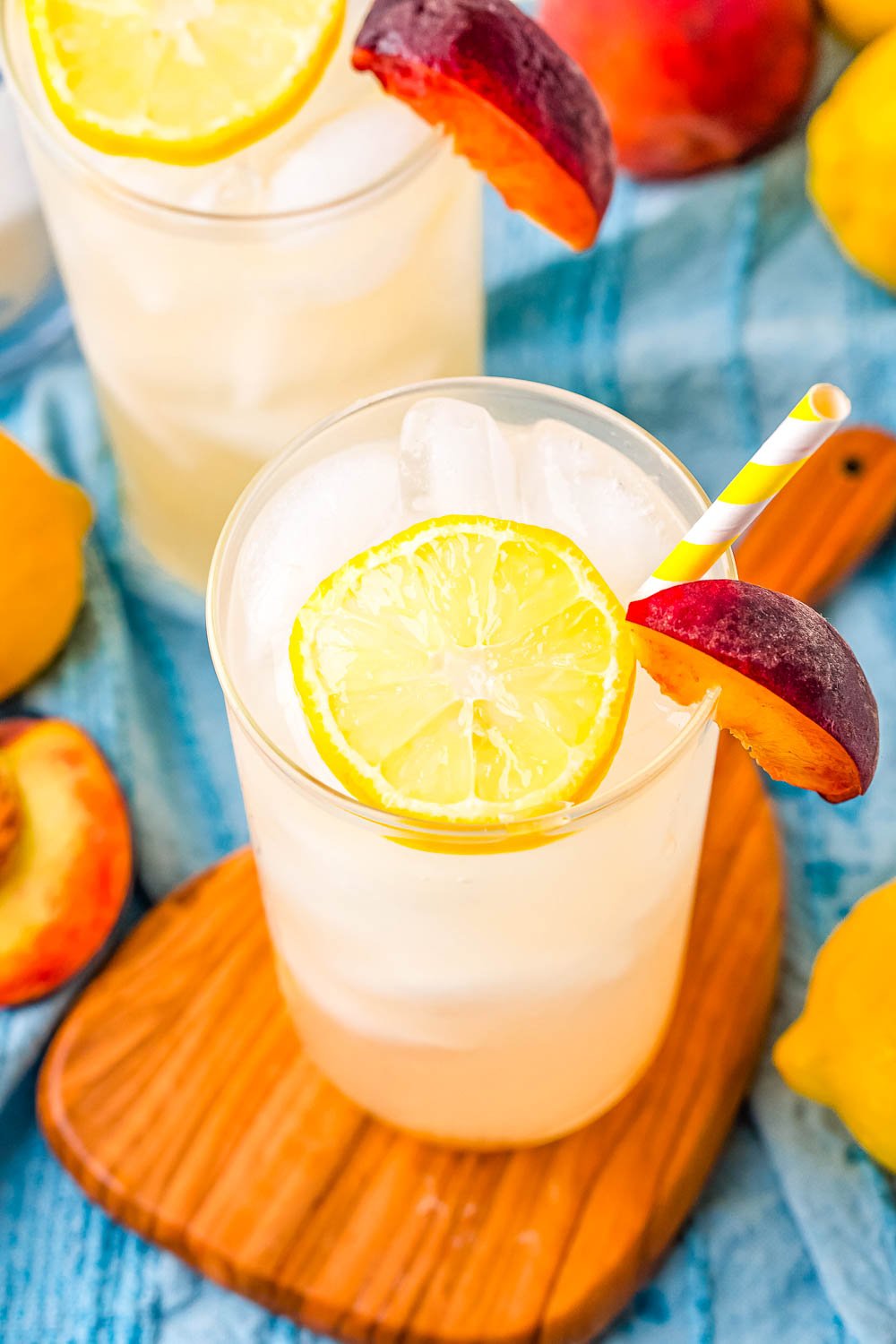 Peach Lemonade in a clear glass. 