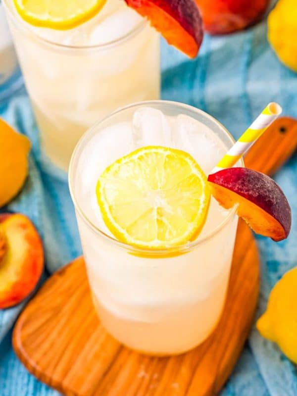 Peach Lemonade in a clear glass.