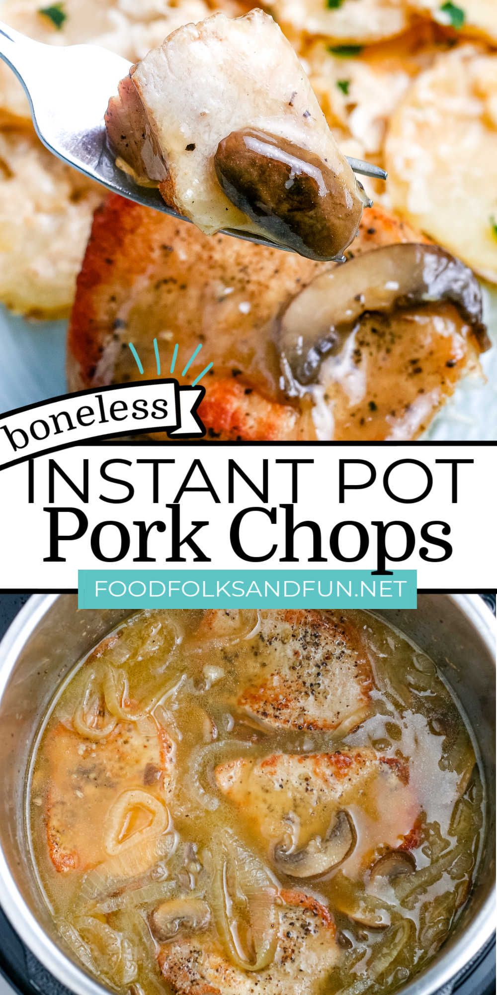 This easy Instant Pot Pork Chop Recipe is some serious comfort food. The boneless pork chops are flavorful because they’re cooked in mushrooms, onions, garlic, and beef broth. via @foodfolksandfun