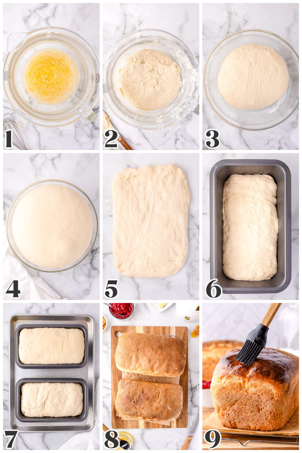 A picture collage showing how to make this recipe from making the dough to baking and cutting it.