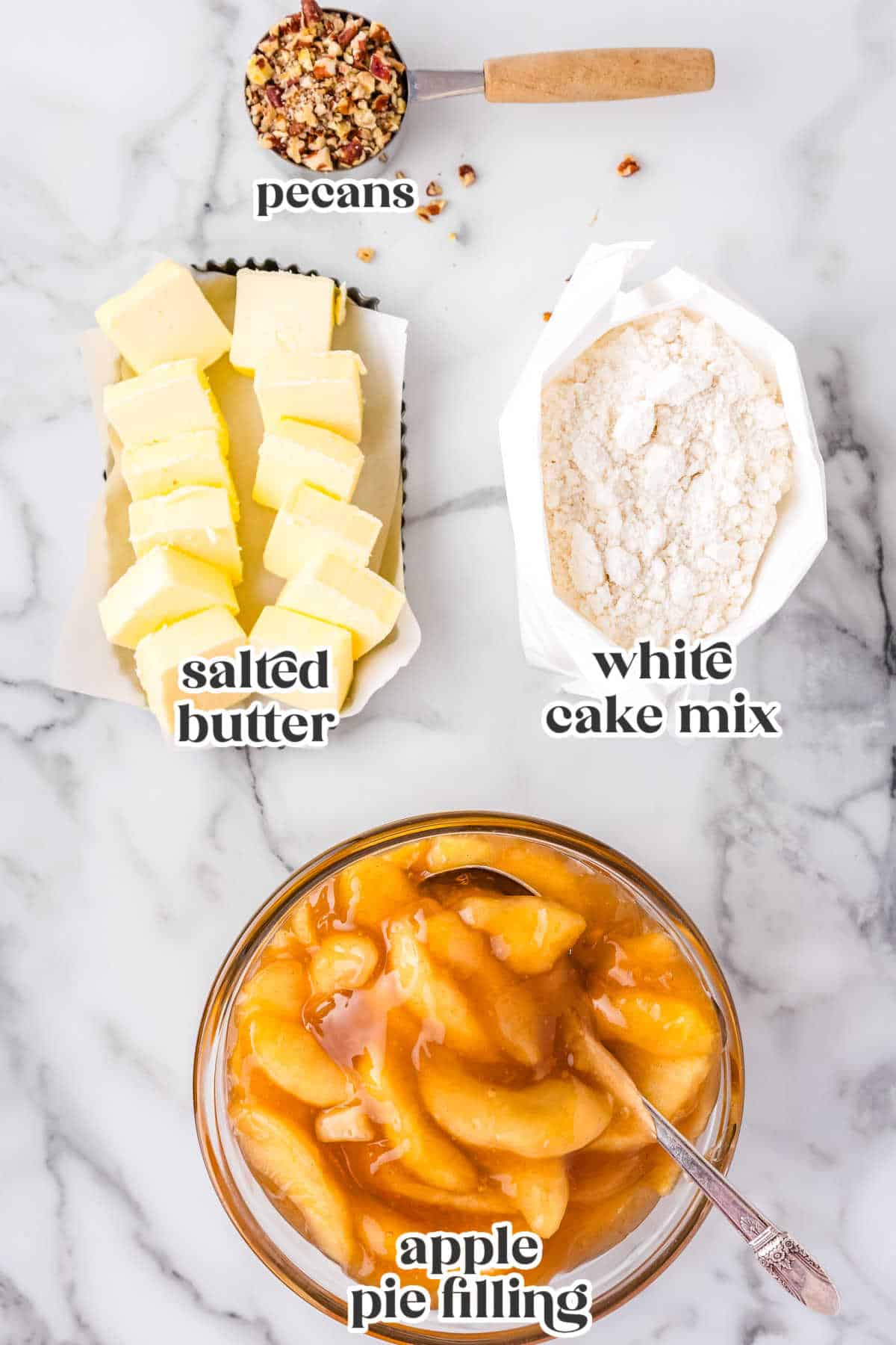 The 4 ingredients needed to make this recipe and labeled with text overlay.