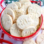 Christmas Shortbread Cookies a red serving bowl.