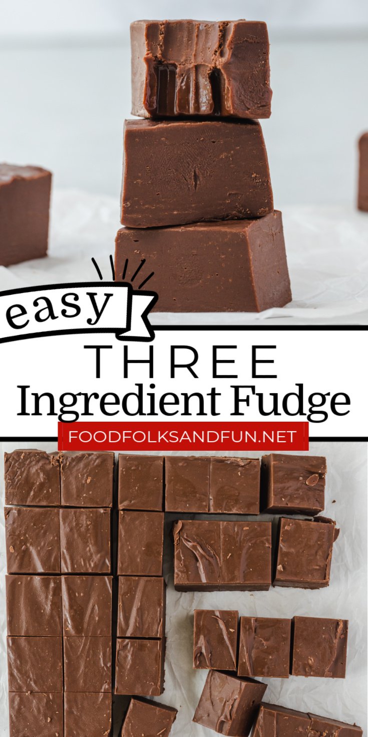 It is so easy to make homemade fudge with this 3 Ingredient Fudge recipe! Serve it at a party or pack it in a festive tin as a simple gift! via @foodfolksandfun
