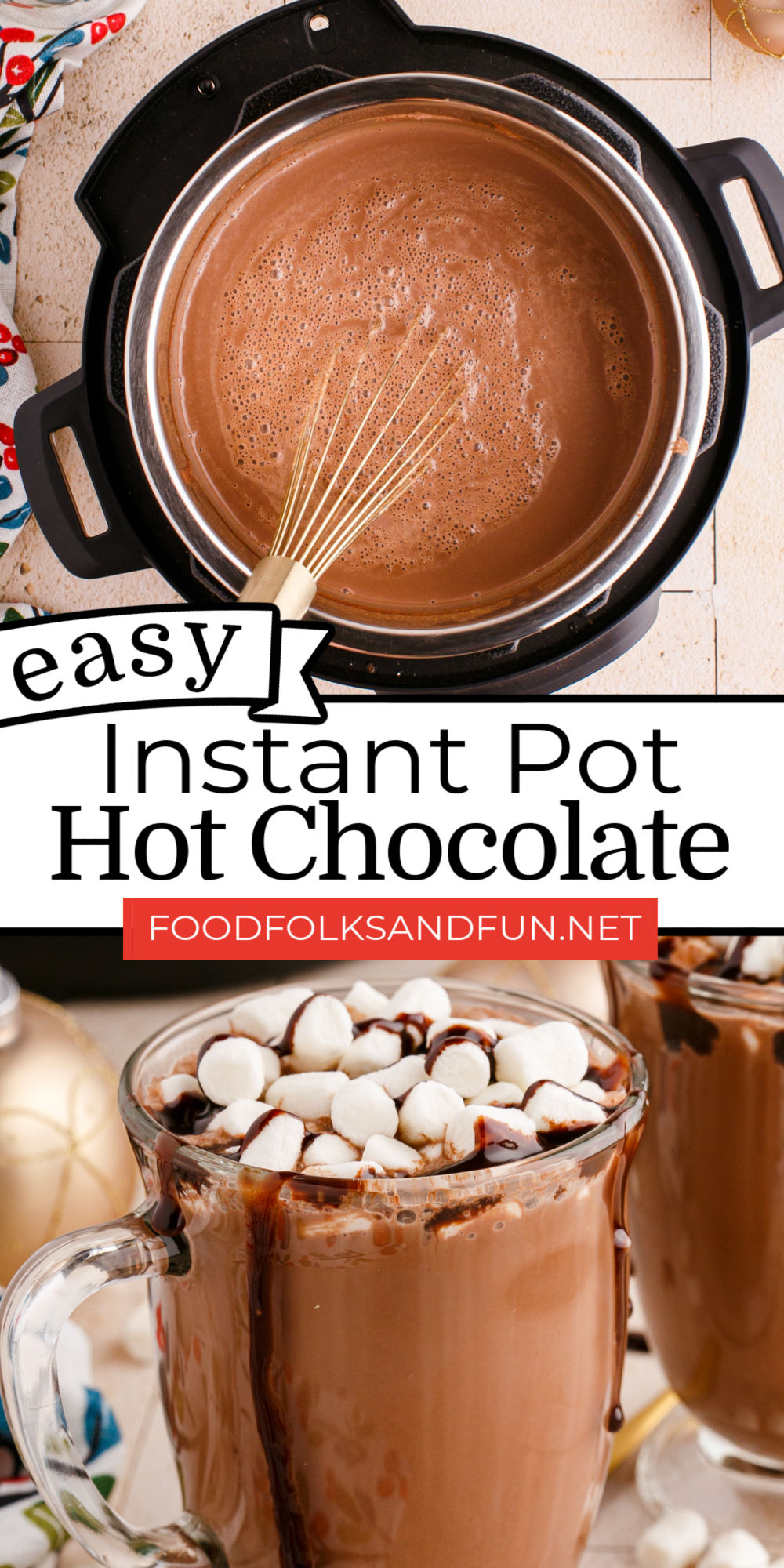 This Instant Pot Hot Chocolate recipe is creamy, chocolaty, and easy to whip up in just 15 minutes. This recipe can be doubled and tripled for large parties and gatherings. via @foodfolksandfun