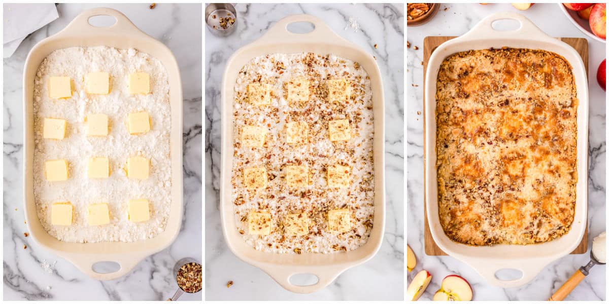 The dump cake before and after baking.