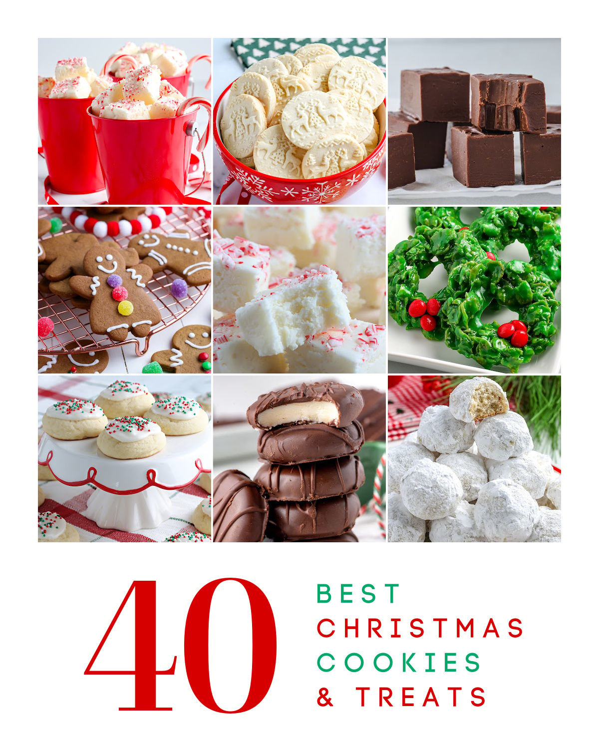 A picture collage of Christmas cookies and Christmas treats with text overlay for Pinterest.