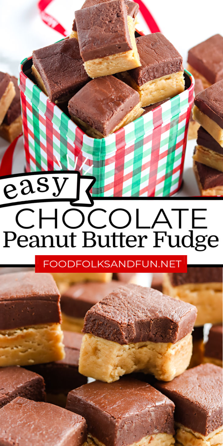 This Peanut Butter Chocolate Fudge recipe is a double-layered fudge that combines rich chocolate fudge and creamy peanut butter fudge. via @foodfolksandfun
