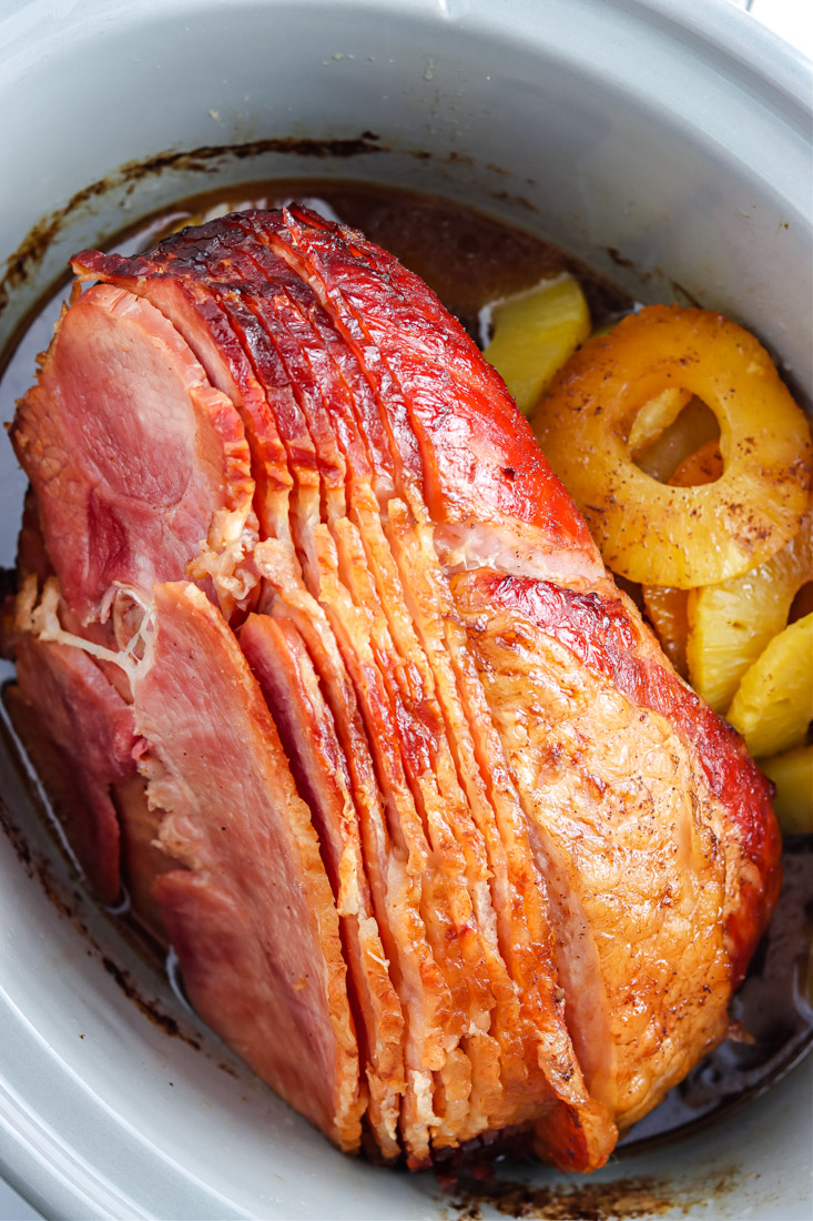 The finished Spiral Ham in a Crockpot.