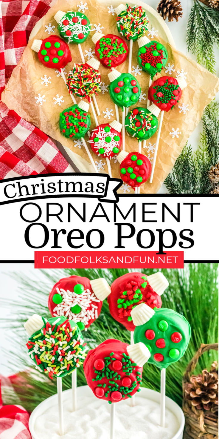 These Christmas Ornament Oreo Pops are fun, festive treats perfect for gifting or sprucing up cookie trays. Grab the kids because they’ll love making them with you! via @foodfolksandfun