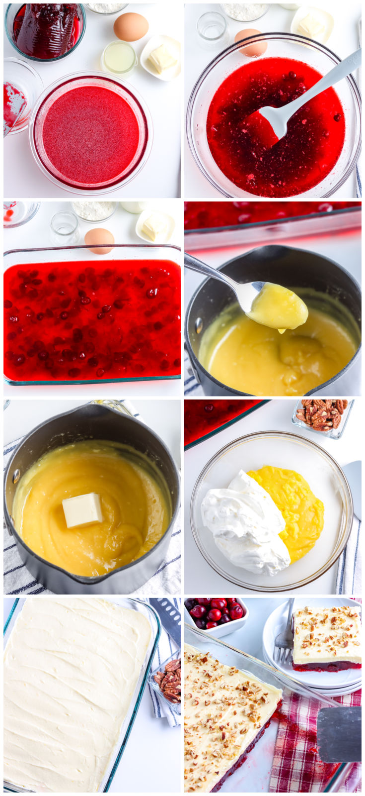 A picture collage showing how to make this Cranberry Jello Salad recipe.