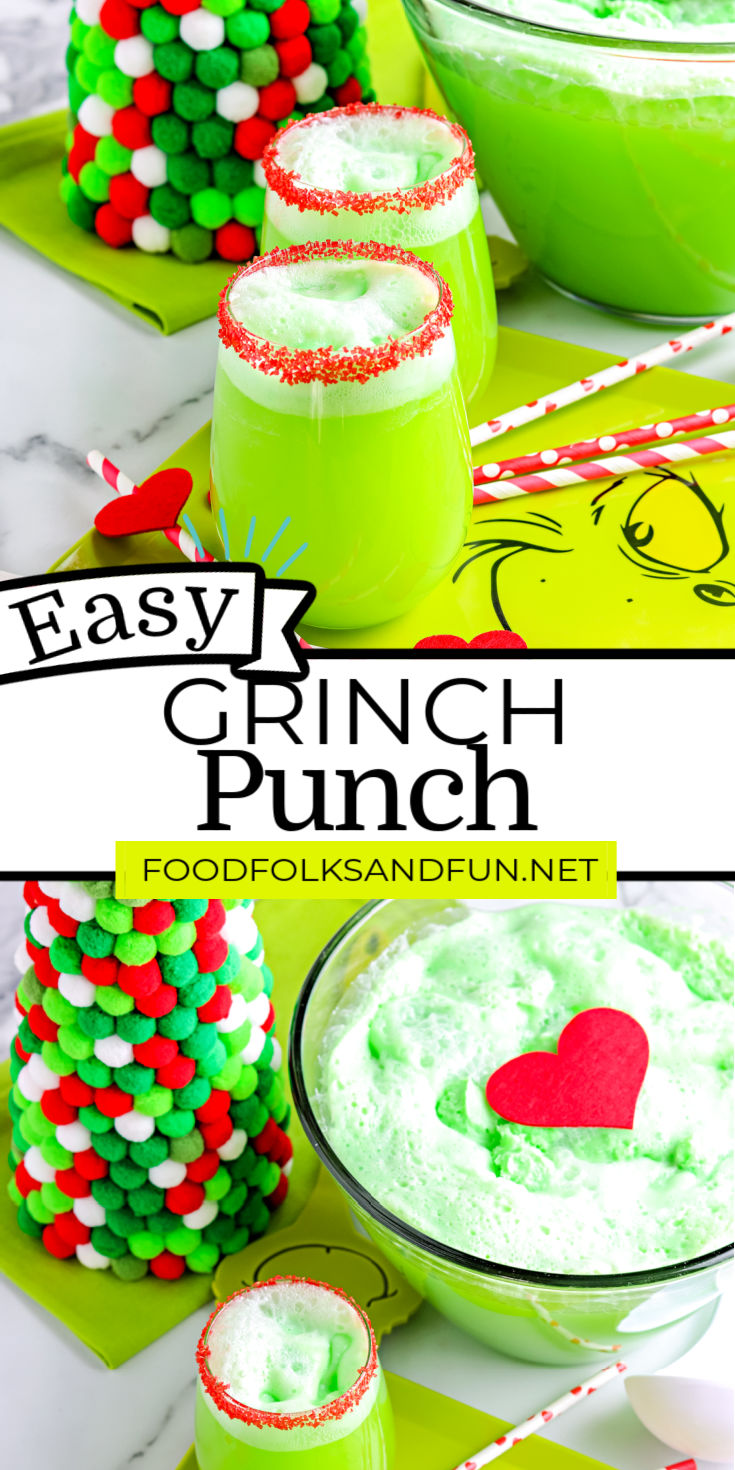 This easy Grinch Punch recipe is a fun, festive lime sherbet punch that’s perfect for holiday parties. All you need are just a few minutes and a handful of ingredients to make this recipe. via @foodfolksandfun