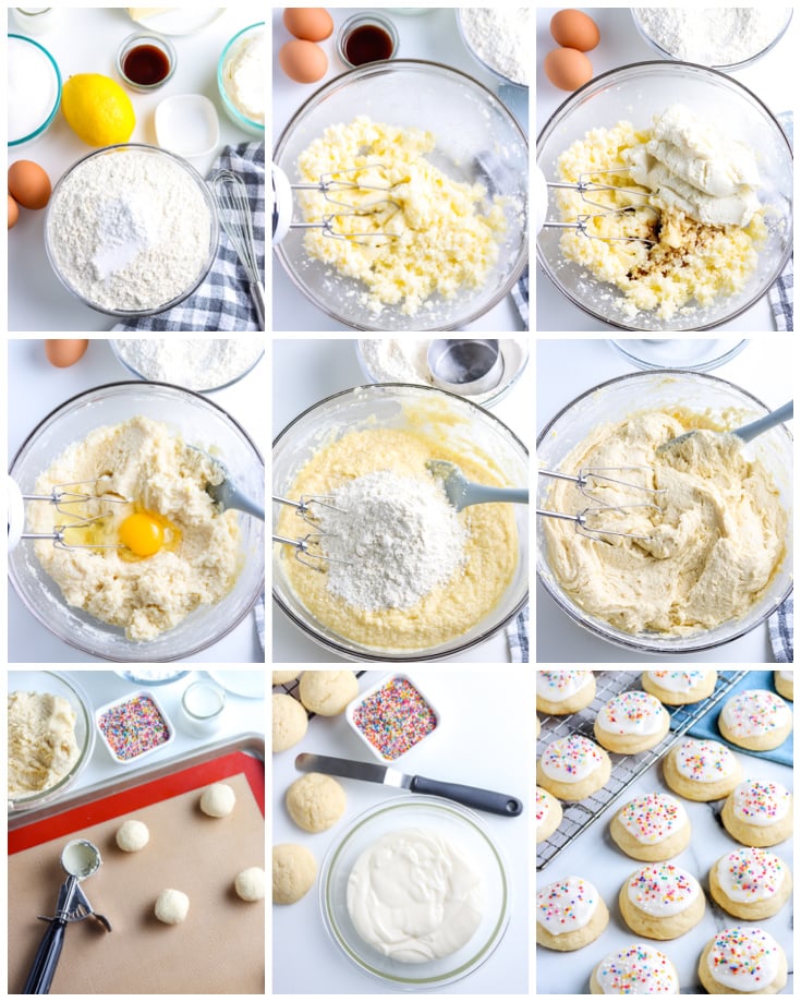A picture collage showing How To Make Ricotta Cookies.