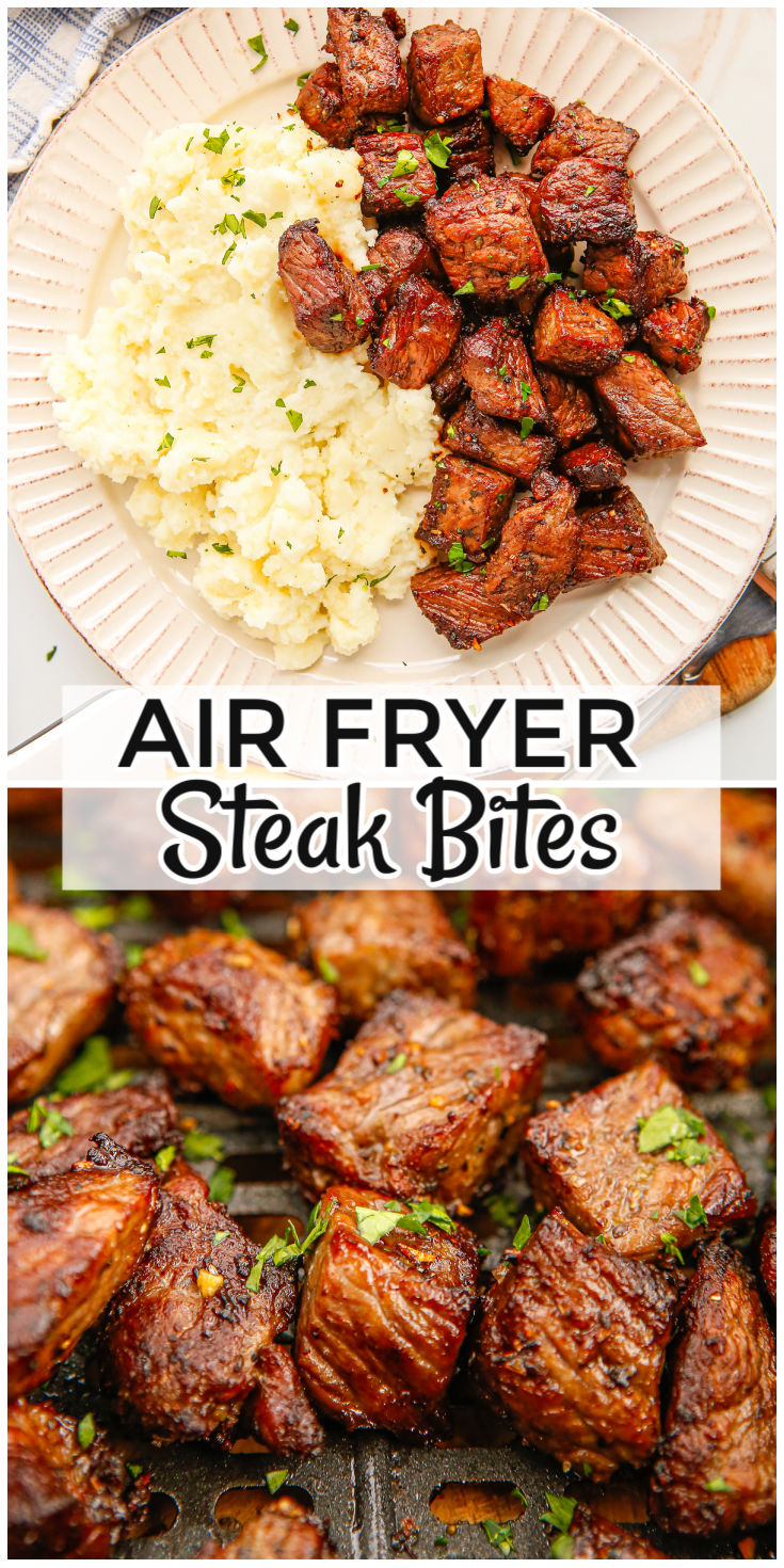 These buttery seasoned Air Fryer Steak Bites are ready in under 30 minutes! They’re tender and juicy steak morsels that come out perfectly every time. via @foodfolksandfun