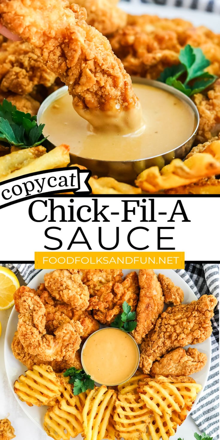 You can make this Copycat Chick-fil-A Sauce recipe at home in five minutes with just five pantry ingredients. It’s a cross between honey mustard and BBQ sauce. via @foodfolksandfun