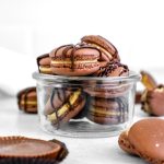 The finished Chocolate Peanut Butter Macarons in a class jar.