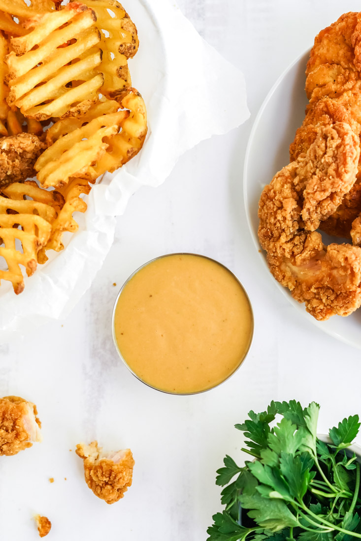 An overhead picture of the finished Chick Fil A Sauce recipe.