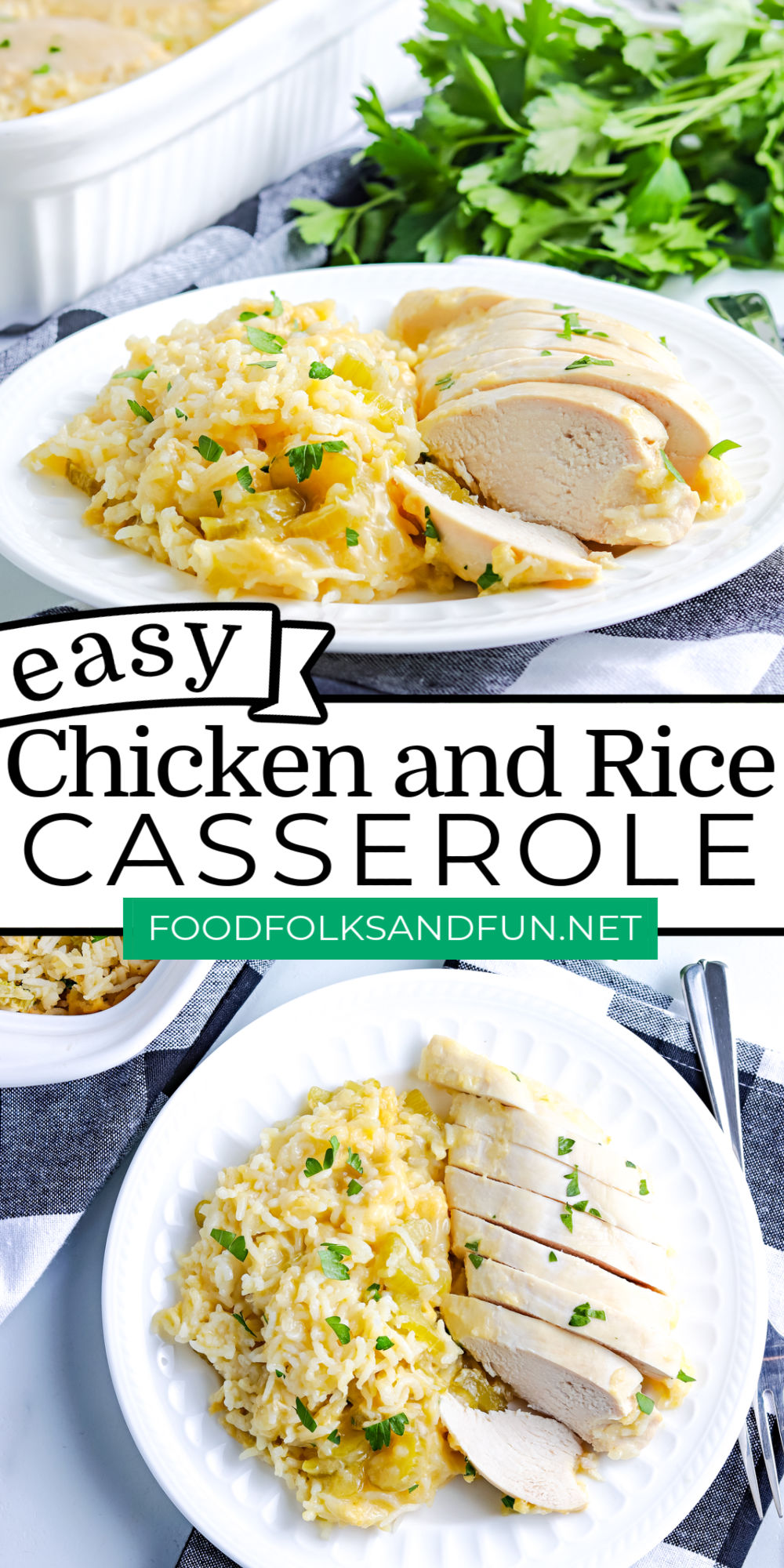 This Old School Chicken and Rice Casserole is a classic for a reason. The rice and chicken are deliciously seasoned and the rice cooks up perfectly. Dinner doesn’t get any easier than this Chicken Rice Casserole! via @foodfolksandfun