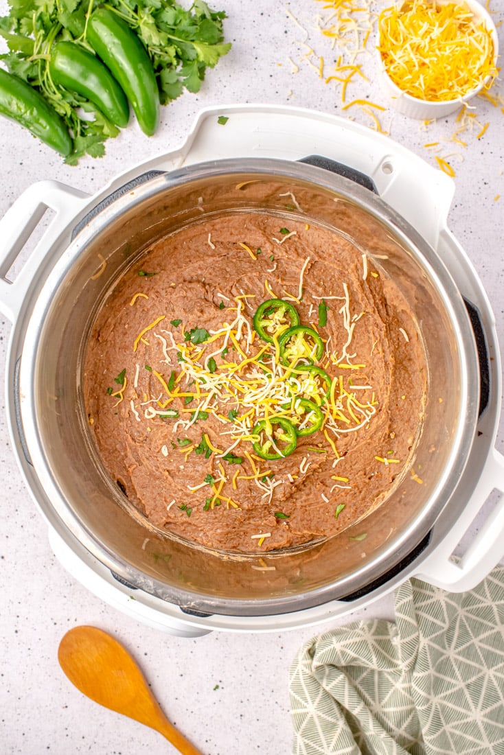An overhead picture of the finished Refried Beans in the Instant Pot.