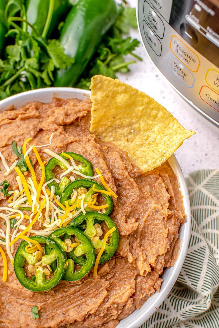 A close up picture of refried beans made in the Instant Pot.